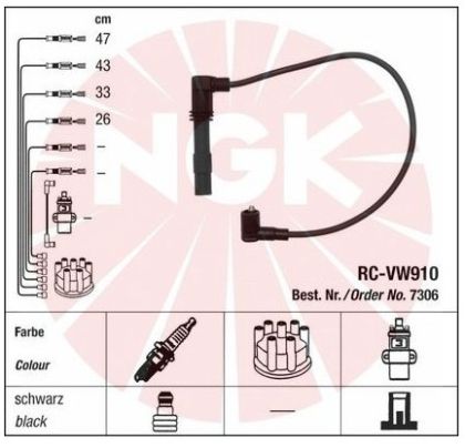 Запалителни кабели к-т VW GOLF IV (1J1) 1.4 16V (1390ccm/55kW/75HP) [08/97-06/05] NGK RC-VW910 7306