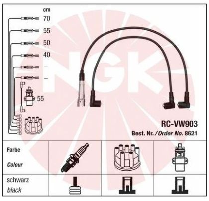Запалителни кабели к-т SEAT CORDOBA (6K1, 6K2) 1.4 i (1390ccm/44kW/60HP) [06/94-06/99] NGK RC-VW903 8621