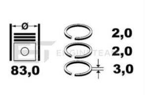 Сегменти за едно бутало к-т  83mm (STD)  HYUNDAI 1.5D/2.0D (03.01-) ET ENGINETEAM R1002700