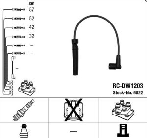 Запалителни кабели к-т DAEWOO LACETTI хетчбек (KLAN) 1.6 (1598ccm/80kW/109HP) [02/04-] NGK RC-DW1203