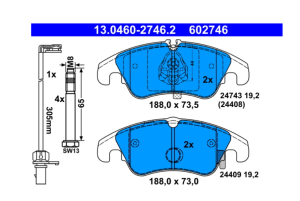 Дискови накладки предни с аксесоари к-т AUDI A4 ALLROAD B8, A4 B8, A5 1.8-4.2 (06.07-01.17) ATE 13.0460-2746.2